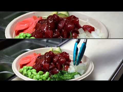 Hawaiian poke bowl with sauce and fresh toppings